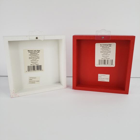 2 Christmas Wood Decor Signs Set Jolly Man No Peeking Holiday Santa Claus - Picture 2 of 7